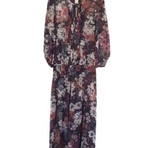 Sundance Silk Floral Maxi Dress with slip Romantic Boho Chic Long Sleeve Peasant